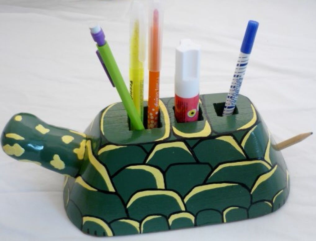 Back to school set wood model : turtle Pencil pot and wall coat rack with a peg