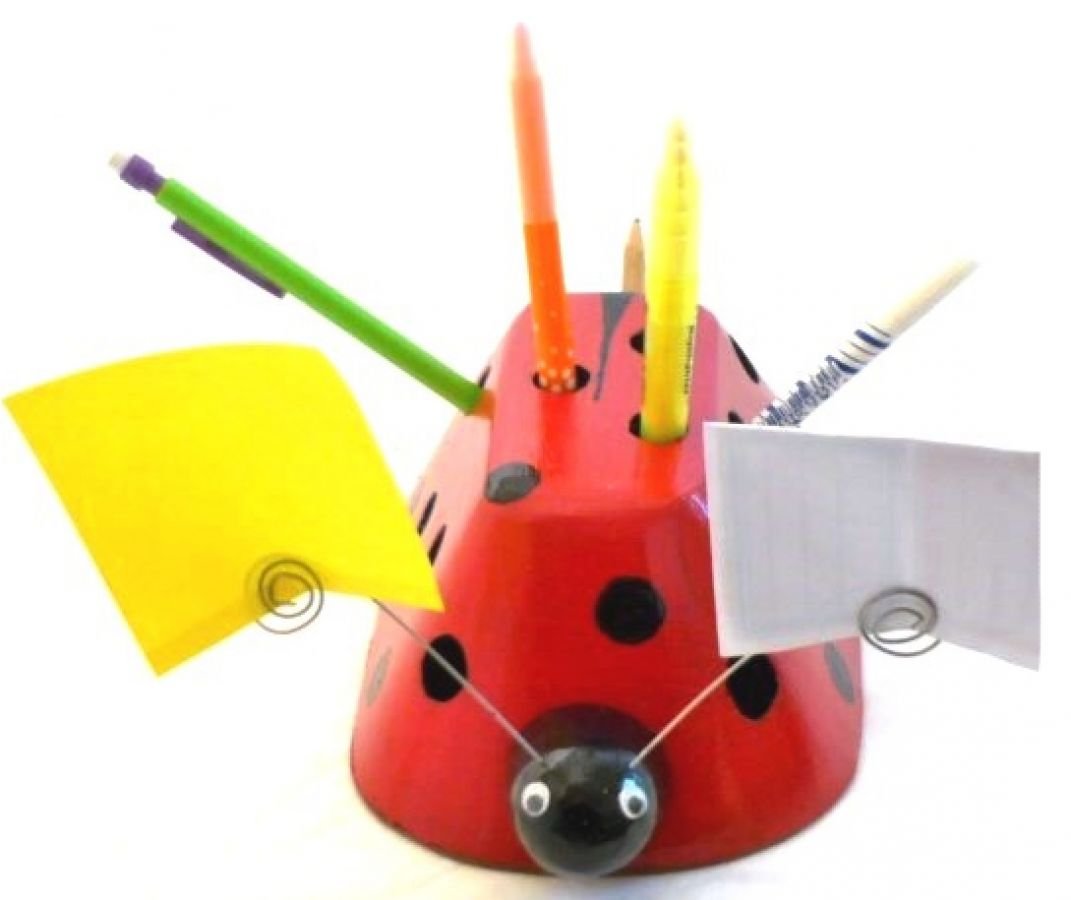 Coat rack and pencil pot Ladybug and leaf