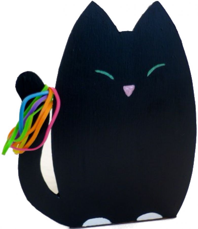 Back to school wooden set model : mischievous cat Pencil pot and wall coat rack with 3 pegs + key ring