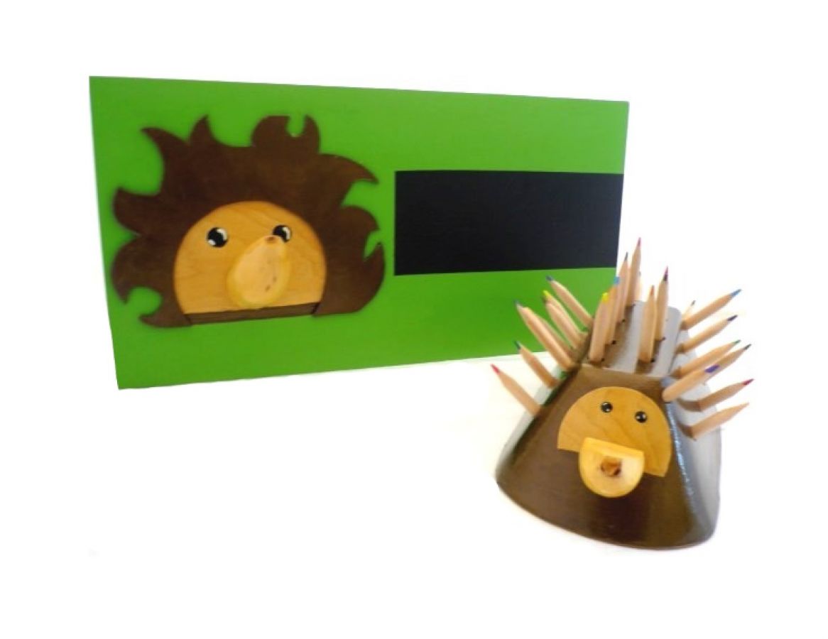 Wooden Back to School Set model: Hedgehog (Pencil Cup and Wall Mounted Coat Hook)