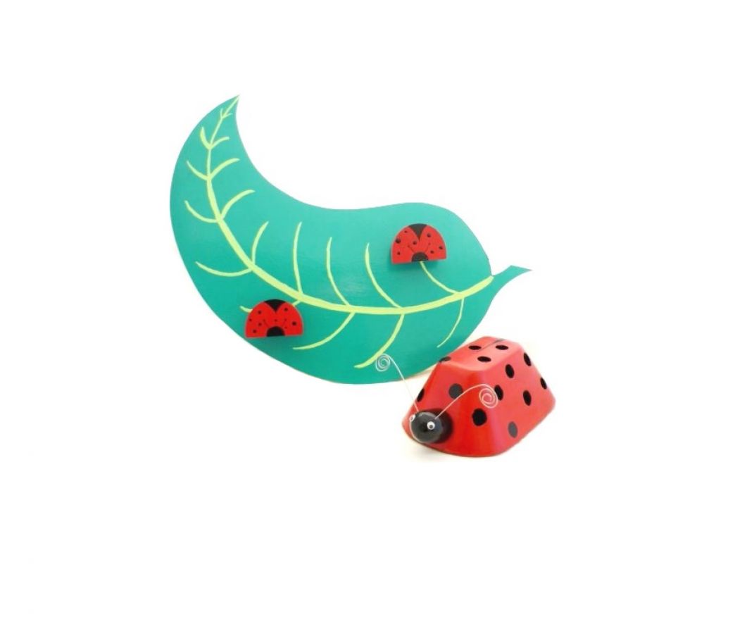 Coat rack and pencil pot Ladybug and leaf