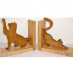 Solid Wood Bookend ' Les Chats ' In Chestnut, Ash And Oak