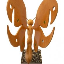 butterfly in beech, maple and chestnut on Italian marble base Terrazzo wood sculpture