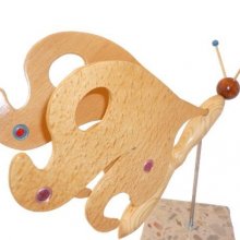 butterfly in beech, cedar and lilac on a base in Italian marble Terrazzo wood sculpture