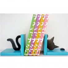 Modern solid wood bookend "Chat espiègle", in Landes pine 