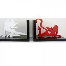 Wooden bookend 'Angel and She-Devil' modern