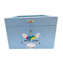 Wooden box and its glass lid. Model : blue unicorn