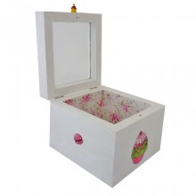 Small solid wood box decorated with white cupcake