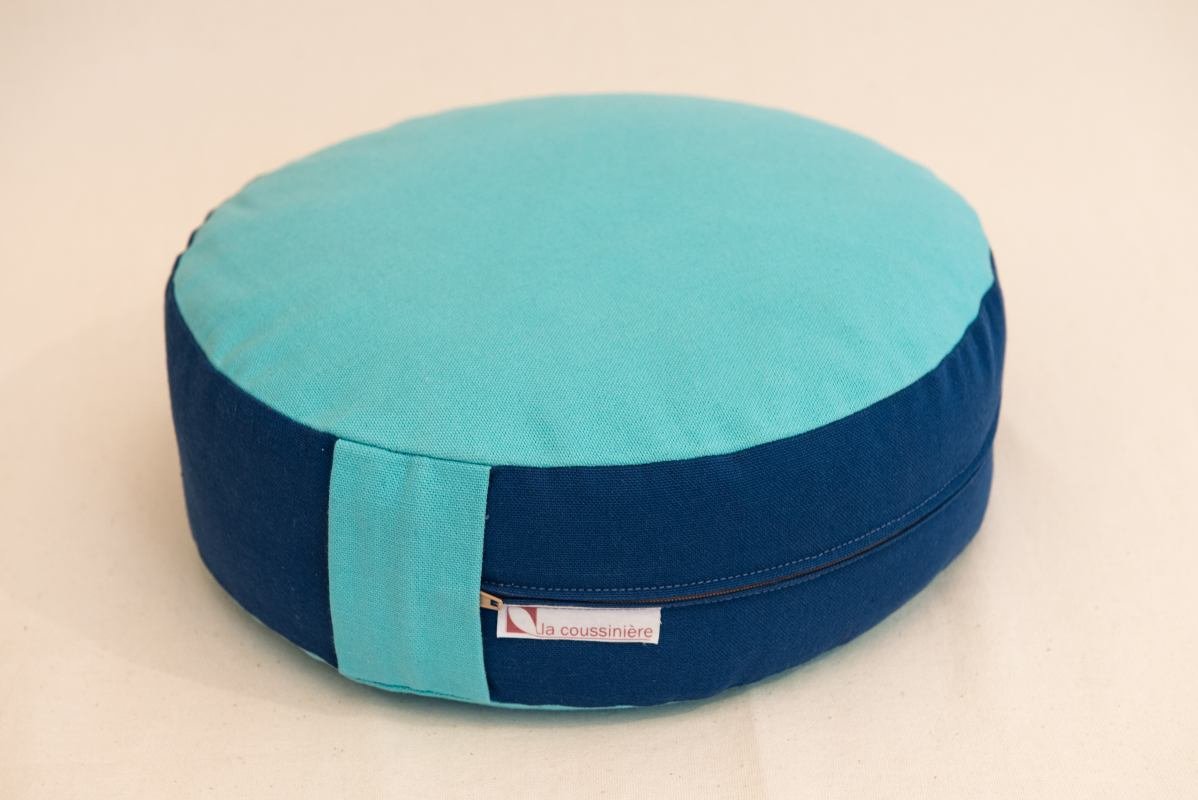 Zafu bio en petit épeautre avec housse : coussin de yoga, méditation ou décoration éco-responsable