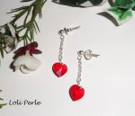 Silver 925 chain earrings with red Swarovski heart