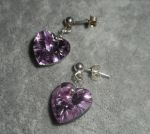 Purple heart earrings with Swarovski crystal on 925 silver studs