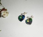 Green heart Swarovski crystal earrings on 925 silver studs