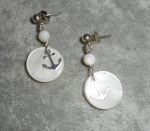 Mother of pearl and marine ink earrings on 925 sterling silver sleeper