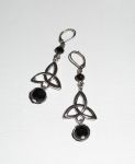 Celtic triangle earrings with black bohemian crystal beads on silver sleeper