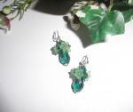 Original flower earrings with green crystal beads