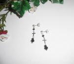 Black crystal beads earrings with cross on 925 silver studs