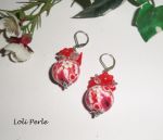 Red flowery pearl earrings with crystal beads