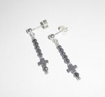 Hematite stone earrings with small cross on 925 silver studs