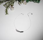 Ankle bracelet with wing and black bohemian crystal beads on 925 silver chain