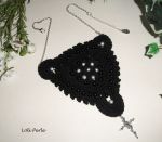 Black crocheted necklace with embroidered beads and cross