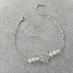 Cultured pearl and tiger bracelet on 925 silver chain