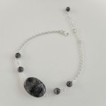 Grey labradorite stone bracelet on 925 silver chain