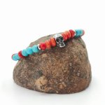 Gorgon and turquoise bracelet with stainless steel skull