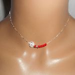 Collier ras de cou en argent 925 avec rose en filigrane et  perles en cristal rouge