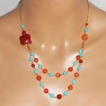 Turtle necklace with carnelian and turquoise stones 