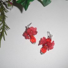 Red flower earrings with crystal beads