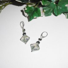 Green crystal diamond earrings on 925 silver