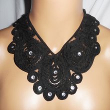 Original large choker necklace with black lace flowers and Swarovski crystal