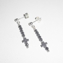 Hematite stone earrings with small cross on 925 silver studs