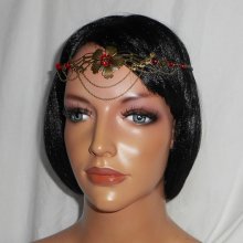 Bronze tiara with red bohemian crystal beads and floral design