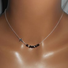 925 silver choker necklace with cross and black crystal beads