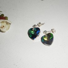 Green heart Swarovski crystal earrings on 925 silver studs