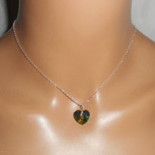 Green heart pendant with Swarovski crystal on 925 silver chain