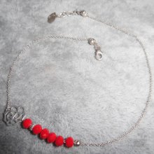 Ankle bracelet with rose and red crista beads on 925 silver chain