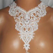 White lace ceremony necklace with flowers and Swarovski crystal