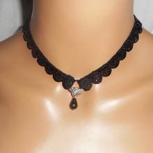 Black lace necklace with bohemian crystal drop