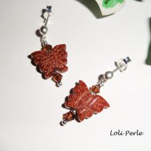 925 silver earrings butterflies in brown agate and crystal