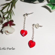 Silver 925 chain earrings with red Swarovski heart