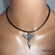 Necklace man black leather with original cross