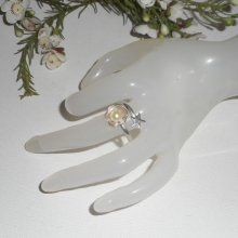 Original silver ring 925 flower cultured pearl and starfish
