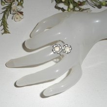 Original 925 silver ring with flowers and white Swarovski crystal