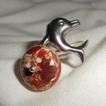 Original 925 silver ring with jasper stone and dolphin