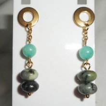 Green jasper stones earrings on stainless steel gold chain