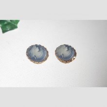 Blue cameo earrings on clips