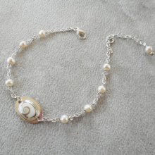 Cultured pearl bracelet and St Lucia eye medal on 925 silver chain