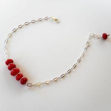 Bracelet red gorgon beads on silver chain 925